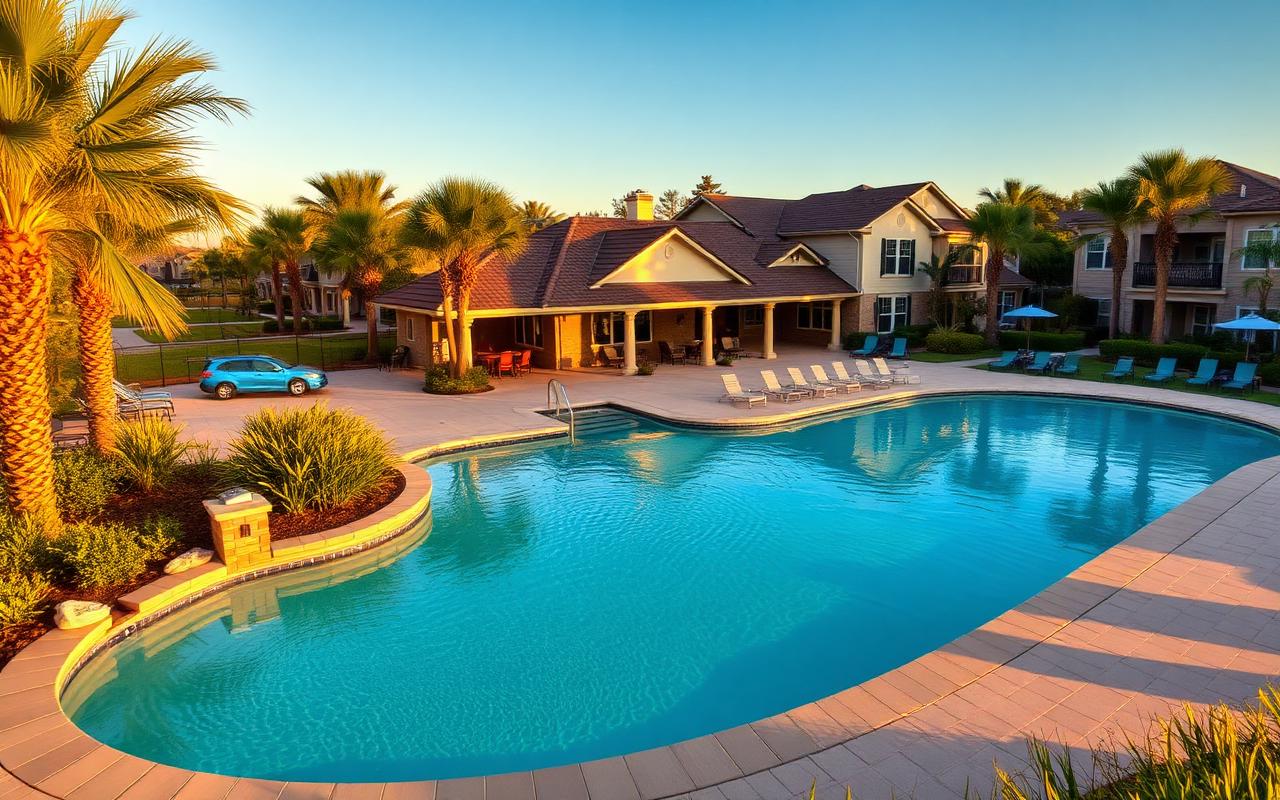 Pool, clubhouse, tennis, and trails.